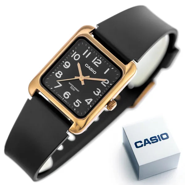 Casio MTP-B175-5B uniszex óra, téglalap tok, rózsaarany, WR50, fekete