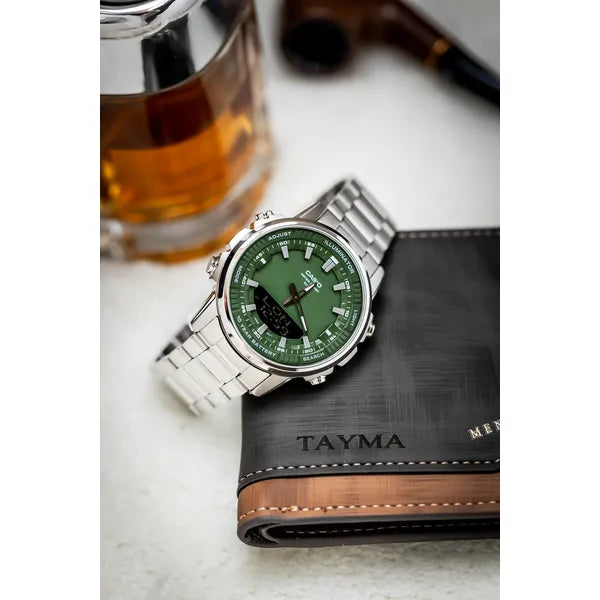 Casio AMW-880D-3A férfi karóra, zöld számlap, acél szíj, WR50