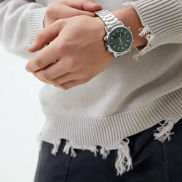 Casio AMW-880D-3A férfi karóra, zöld számlap, acél szíj, WR50