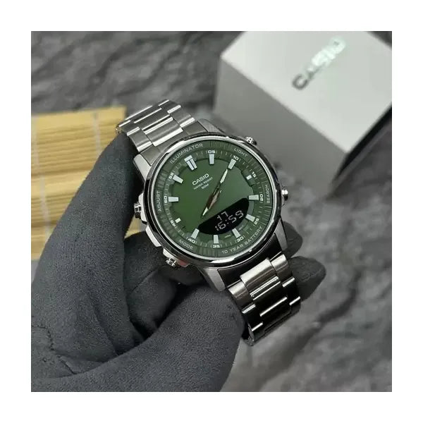 Casio AMW-880D-3A férfi karóra, zöld számlap, acél szíj, WR50