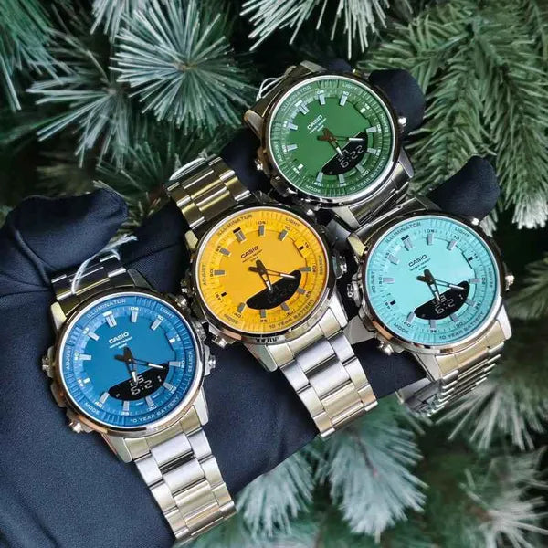 Casio AMW-880D-3A férfi karóra, zöld számlap, acél szíj, WR50