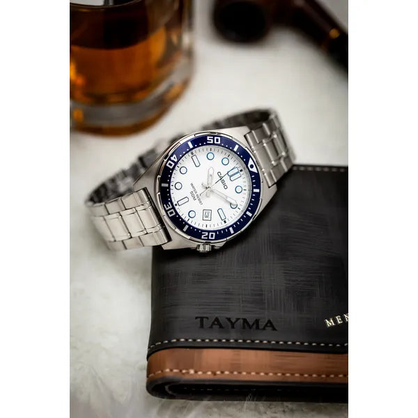 Casio MTD-135D-7A férfi karóra, 44 mm, fehér számlap, acél, WR50, dátum