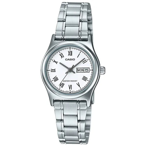 Casio női karóra LTP-V006D-7B, ezüst, acél szíj, dátum, WR30