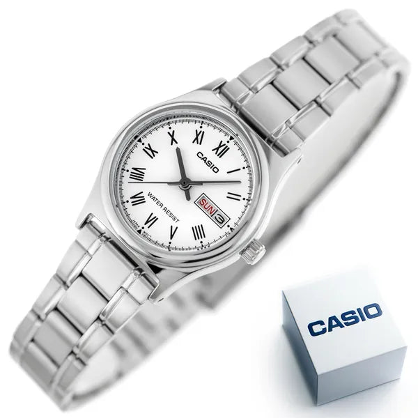 Casio női karóra LTP-V006D-7B, ezüst, acél szíj, dátum, WR30