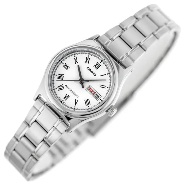 Casio női karóra LTP-V006D-7B, ezüst, acél szíj, dátum, WR30