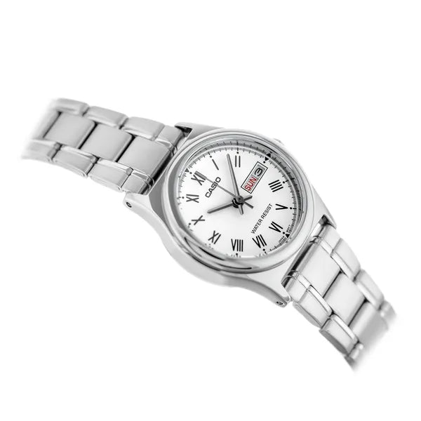 Casio női karóra LTP-V006D-7B, ezüst, acél szíj, dátum, WR30