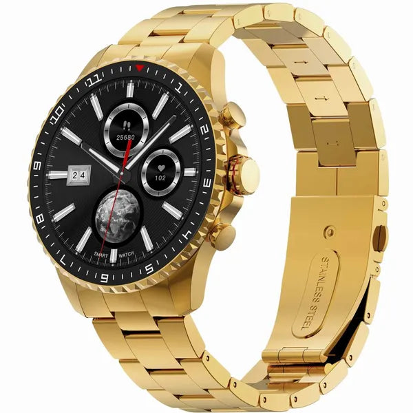 Férfi okosóra 1,43'' IPS, BT hívás, 448×448, IP67, arany, fém szíj