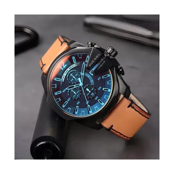 Diesel Mega Chief DZ4476 férfi kronográf karóra, 51 mm, bőr szíj, WR100