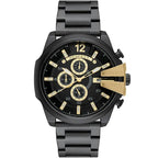 Perfect férfi kronográf karóra, fekete-arany, 53 mm, fém szíj, WR30