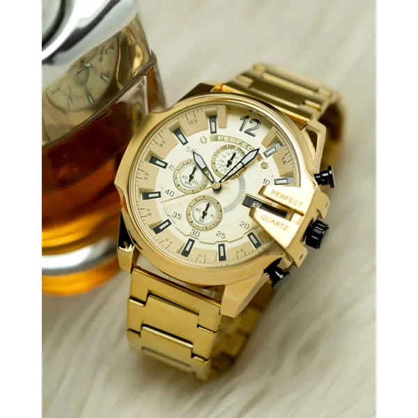 Perfect férfi kronográf karóra M513CH-05, arany, kvarc, WR30, fém szíj