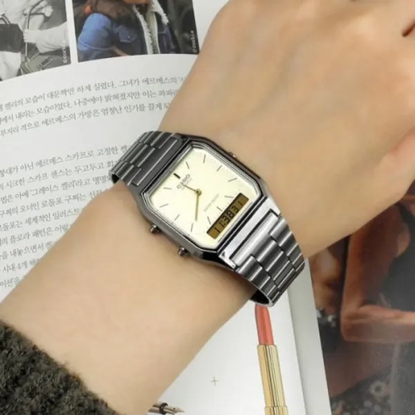 Casio Vintage AQ-230GG-9A uniszex karóra, grafit acél, analóg-digitális, WR30