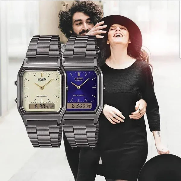 Casio Vintage AQ-230GG-9A uniszex karóra, grafit acél, analóg-digitális, WR30