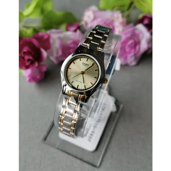 Casio LTP-1275SG-9A női karóra, két tónusú acél szíj, arany számlap, WR30