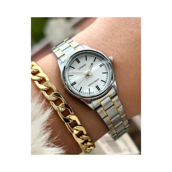 Casio LTP-V005SG-7A női karóra, acél, ezüst/arany, 28 mm, WR30, dátum