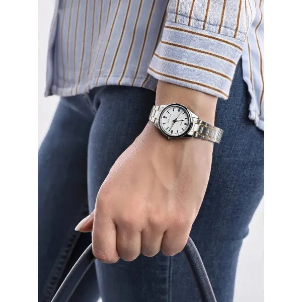 Casio LTP-V005SG-7A női karóra, acél, ezüst/arany, 28 mm, WR30, dátum