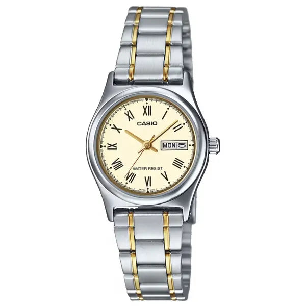 Casio LTP-V006SG-9B női karóra, 25 mm, acél, két tónus, kvarc, WR30, dátum