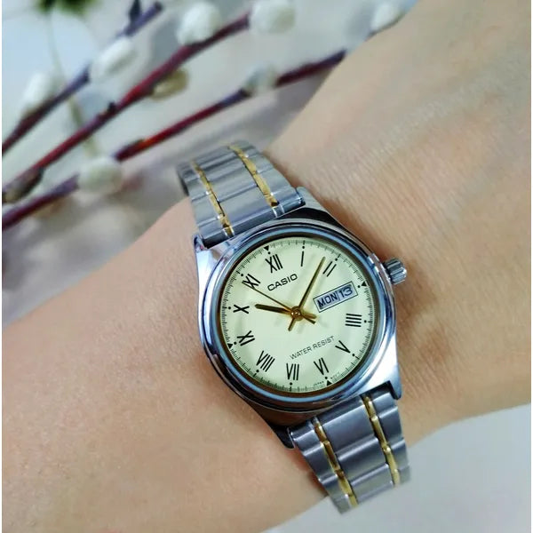 Casio LTP-V006SG-9B női karóra, 25 mm, acél, két tónus, kvarc, WR30, dátum