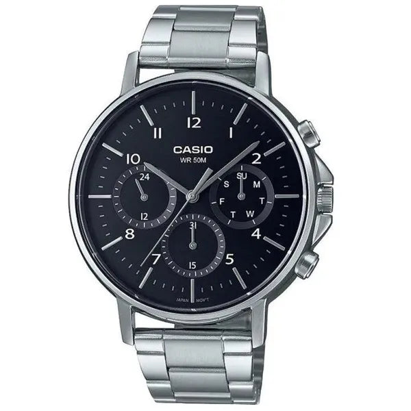 Casio MTP-E321D-1A férfi karóra, acél szíj, fekete számlap, WR50