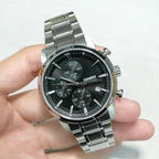 Casio MTP-E510D-1A1 férfi karóra, fekete számlap, acél szíj, WR50, kronográf