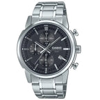 Casio MTP-E510D-1A1 férfi karóra, fekete számlap, acél szíj, WR50, kronográf