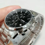 Casio MTP-E510D-1A1 férfi karóra, fekete számlap, acél szíj, WR50, kronográf