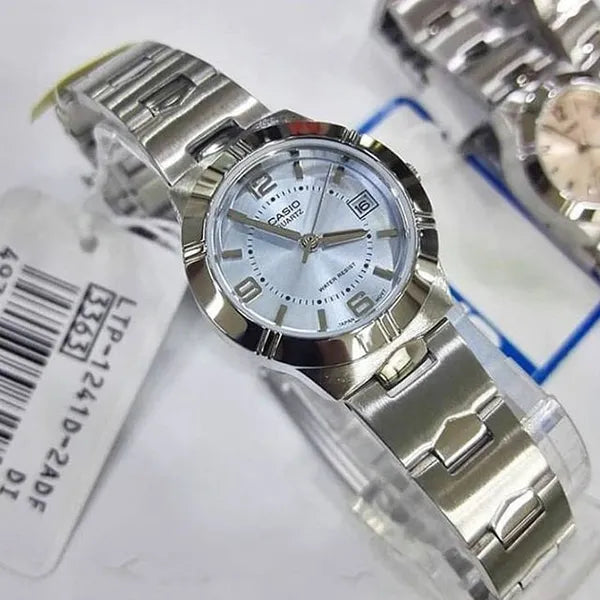 Casio női karóra LTP-1241D-2A, kék számlap, acél szíj, WR30, 25mm, díszdoboz