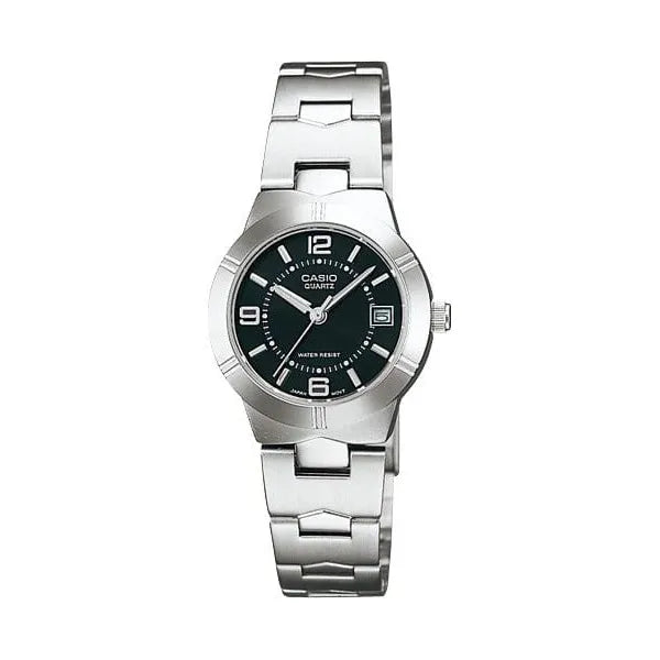 Casio LTP-1241D-1A női karóra, 25 mm, fekete számlap, acél szíj, WR30, dátum