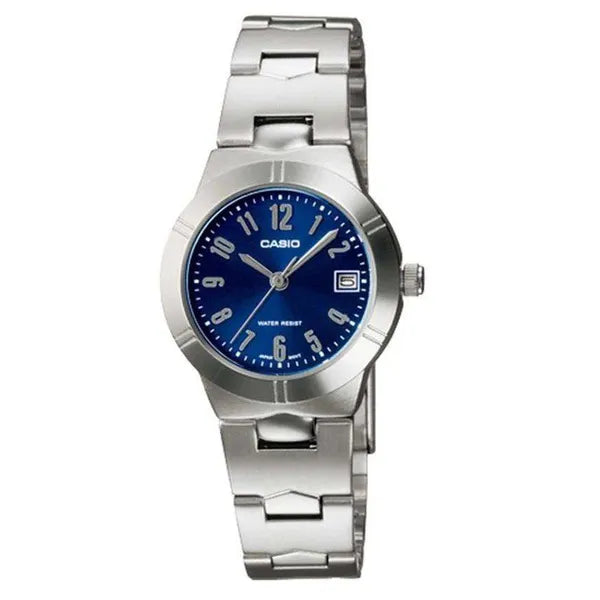 Casio női karóra LTP-1241D-2A2, 25 mm, acél szíj, kék számlap, dátum, WR30
