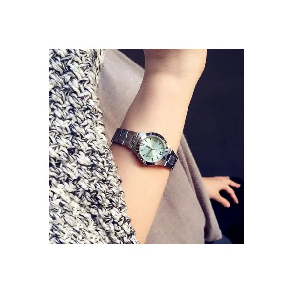 Casio női karóra LTP-1241D-3A, ezüst acél szíj, zöld számlap, 25 mm, WR30, dátumkijelző