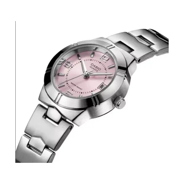 Casio LTP-1241D-4A női karóra, acél szíj, rózsaszín számlap, 25 mm, dátum, WR30
