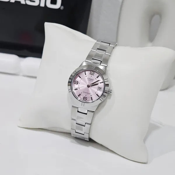 Casio LTP-1241D-4A női karóra, acél szíj, rózsaszín számlap, 25 mm, dátum, WR30