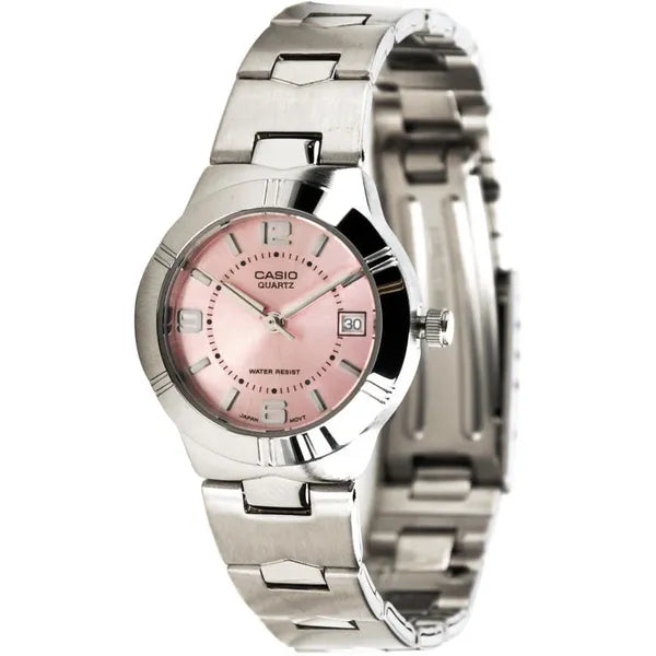 Casio LTP-1241D-4A női karóra, acél szíj, rózsaszín számlap, 25 mm, dátum, WR30