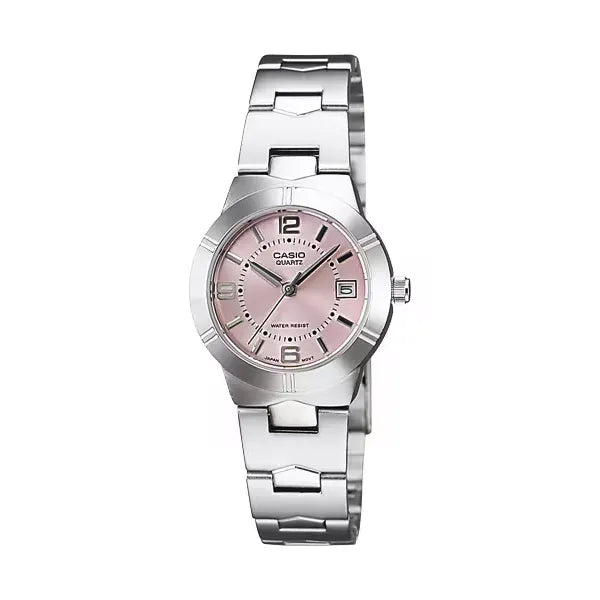 Casio LTP-1241D-4A női karóra, acél szíj, rózsaszín számlap, 25 mm, dátum, WR30