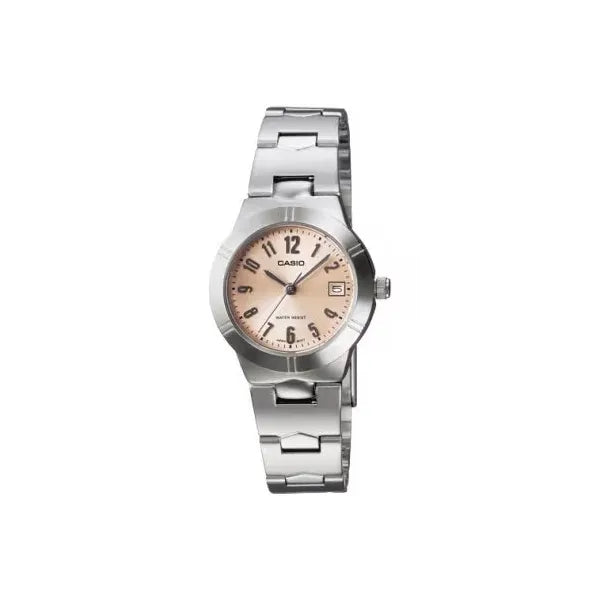Casio LTP-1241D-4A3 női karóra, ezüst acél szíj, rózsaszín számlap, 25 mm