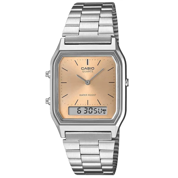 Casio Vintage unisex karóra AQ-230A-4AMQYDF, analóg‑digitális, ezüst acél, WR30