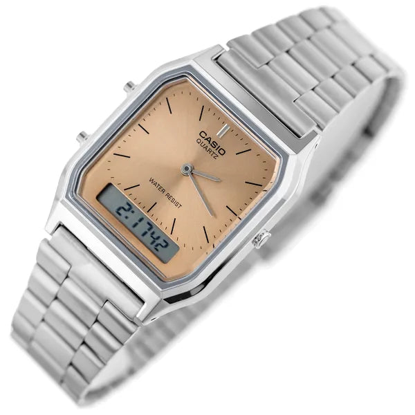 Casio Vintage unisex karóra AQ-230A-4AMQYDF, analóg‑digitális, ezüst acél, WR30