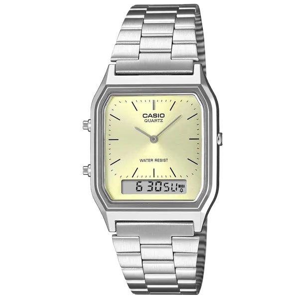 Casio Vintage AQ-230A-9AMQYDF uniszex óra, ezüst acél, zöld számlap