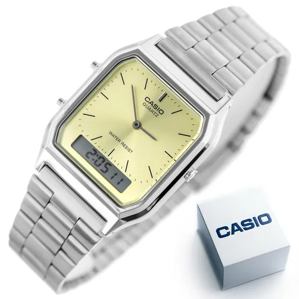 Casio Vintage AQ-230A-9AMQYDF uniszex óra, ezüst acél, zöld számlap