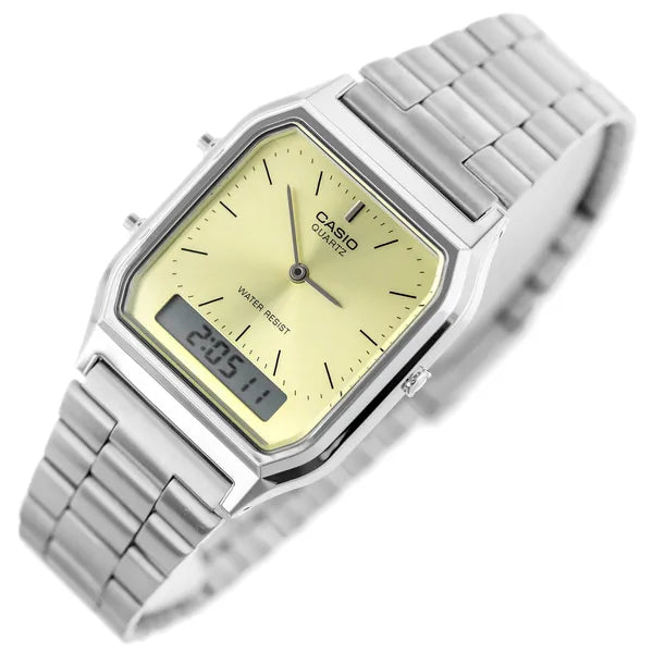 Casio Vintage AQ-230A-9AMQYDF uniszex óra, ezüst acél, zöld számlap
