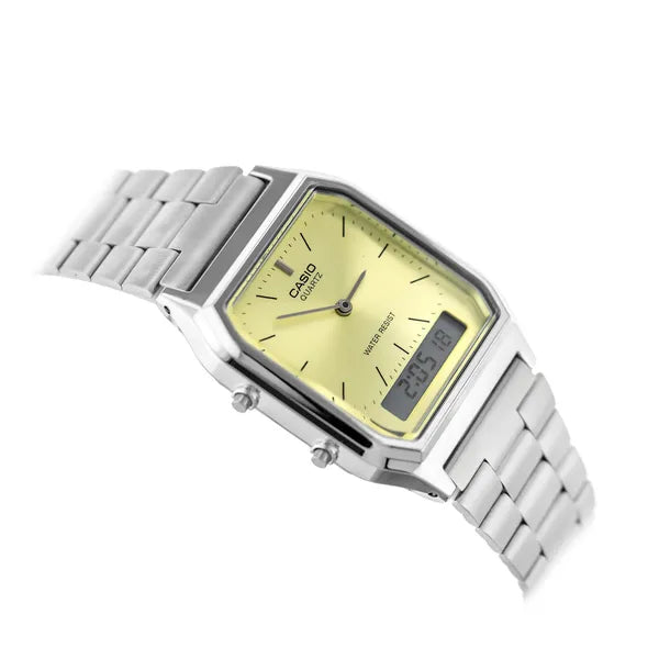 Casio Vintage AQ-230A-9AMQYDF uniszex óra, ezüst acél, zöld számlap