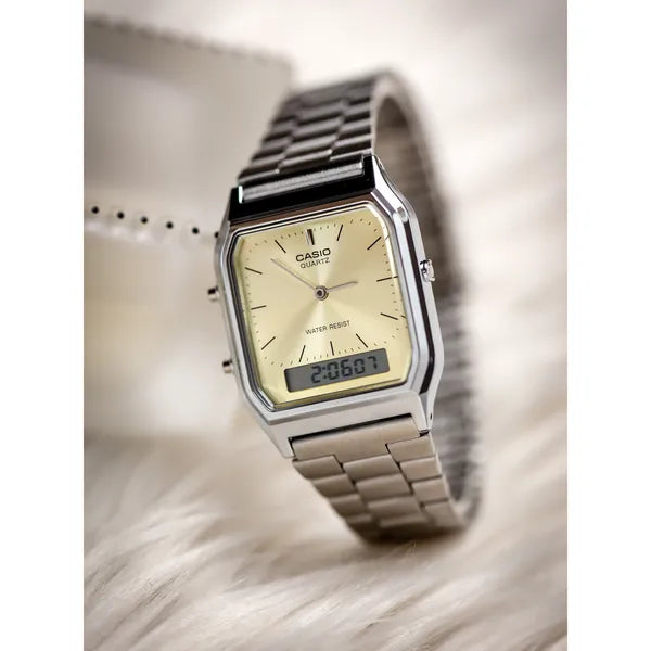 Casio Vintage AQ-230A-9AMQYDF uniszex óra, ezüst acél, zöld számlap