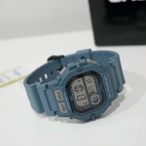 Casio WS-1400H-2A férfi sportóra, WR100, LED, kék, kvarc