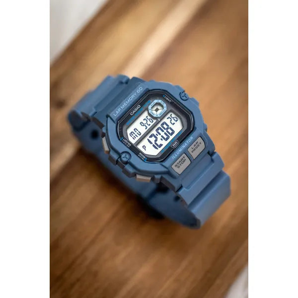 Casio WS-1400H-2A férfi sportóra, WR100, LED, kék, kvarc