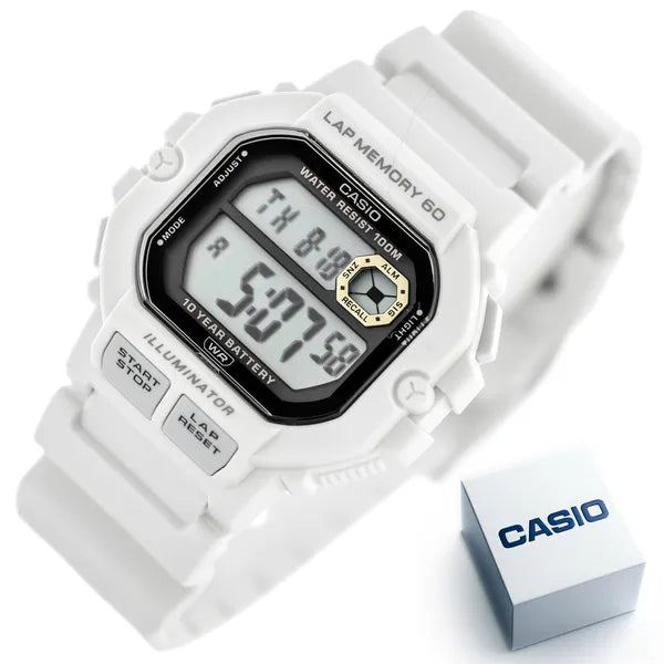Casio WS-1400H-8A férfi sportóra, WR100, kvartz, fehér szíj