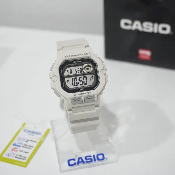 Casio WS-1400H-8A férfi sportóra, WR100, kvartz, fehér szíj