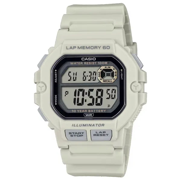 Casio WS-1400H-8A férfi sportóra, WR100, kvartz, fehér szíj