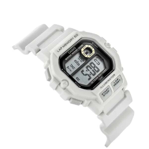 Casio WS-1400H-8A férfi sportóra, WR100, kvartz, fehér szíj