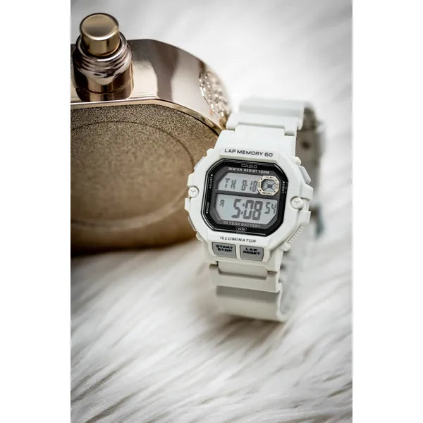 Casio WS-1400H-8A férfi sportóra, WR100, kvartz, fehér szíj