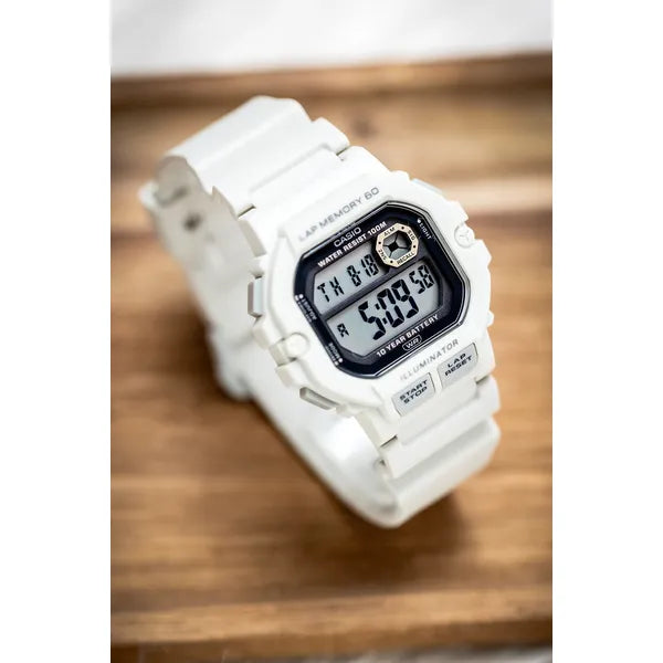 Casio WS-1400H-8A férfi sportóra, WR100, kvartz, fehér szíj