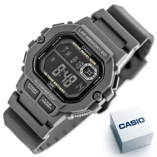 Casio WS-1400H-8B férfi sportóra, szürke, WR100, LED, stopper, holdfázis